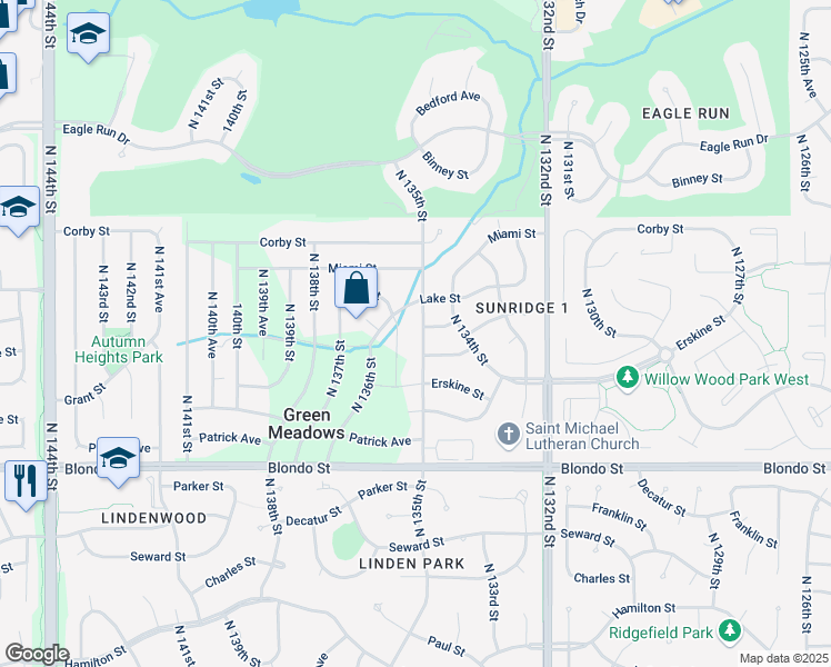 map of restaurants, bars, coffee shops, grocery stores, and more near 2442 North 135th Street in Omaha