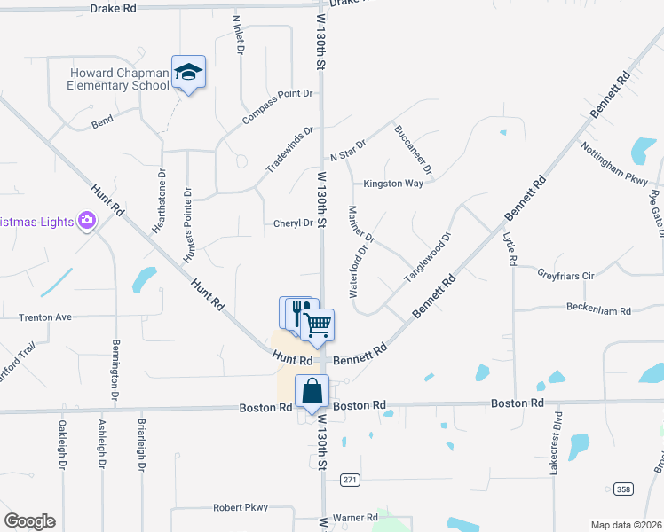 map of restaurants, bars, coffee shops, grocery stores, and more near 17851 West 130th Street in North Royalton