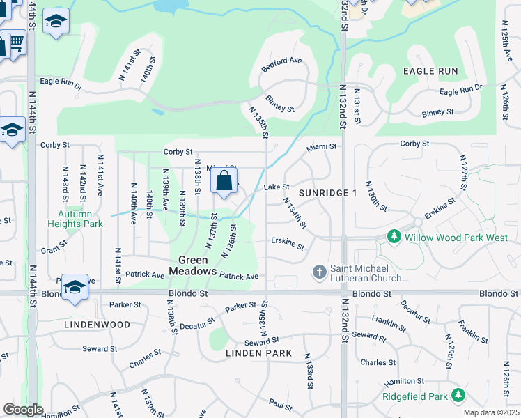 map of restaurants, bars, coffee shops, grocery stores, and more near 2442 North 135th Street in Omaha