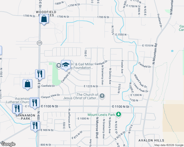 map of restaurants, bars, coffee shops, grocery stores, and more near 1310 N Liberty Ave in Ogden