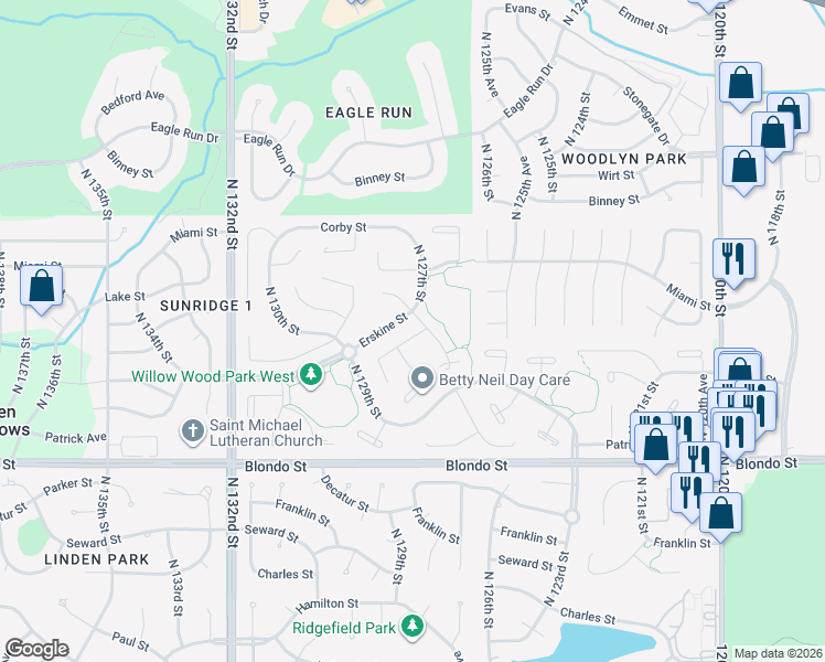 map of restaurants, bars, coffee shops, grocery stores, and more near 12712 Grant Circle in Omaha