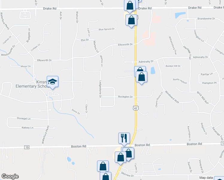 map of restaurants, bars, coffee shops, grocery stores, and more near 20683 North Greystone Drive in Strongsville