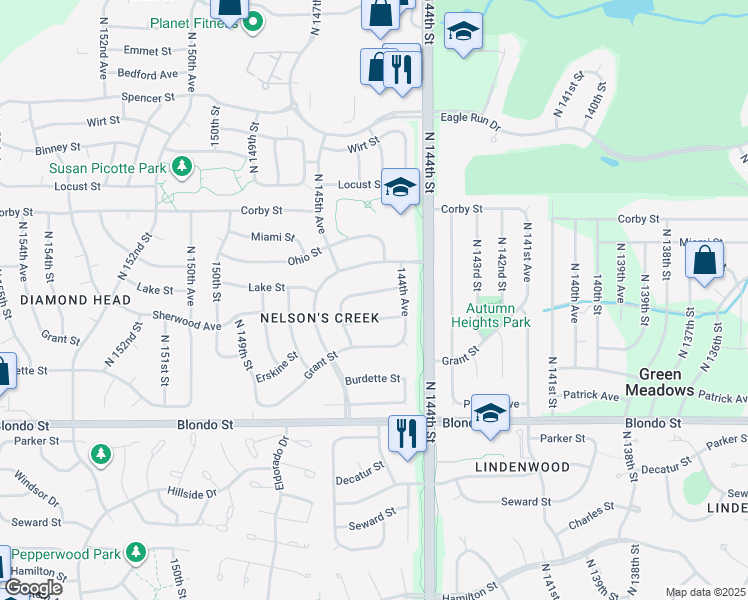 map of restaurants, bars, coffee shops, grocery stores, and more near 14467 Sherwood Avenue in Omaha