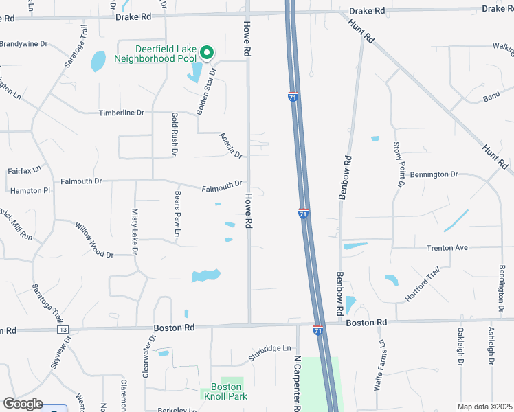 map of restaurants, bars, coffee shops, grocery stores, and more near 19071 Howe Road in Strongsville