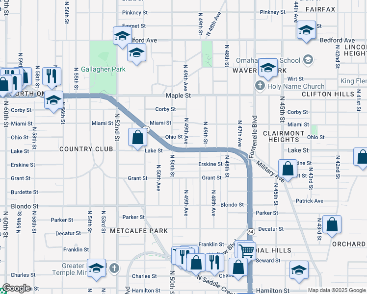 map of restaurants, bars, coffee shops, grocery stores, and more near 4960 Northwest Radial Highway in Omaha