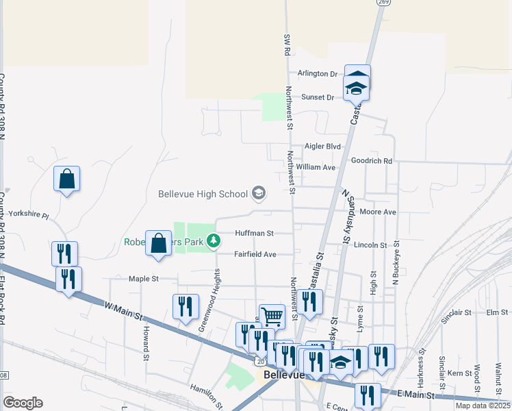 map of restaurants, bars, coffee shops, grocery stores, and more near 200 Oakland Avenue in Bellevue