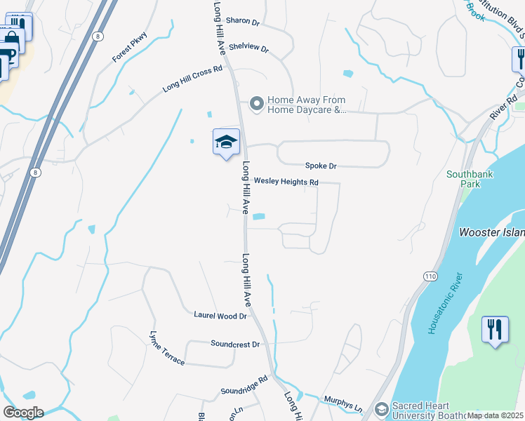 map of restaurants, bars, coffee shops, grocery stores, and more near 580 Long Hill Avenue in Shelton