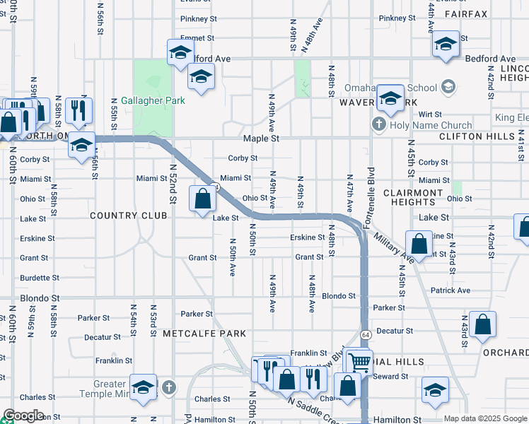 map of restaurants, bars, coffee shops, grocery stores, and more near 4960 Northwest Radial Highway in Omaha
