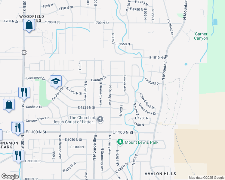 map of restaurants, bars, coffee shops, grocery stores, and more near 1328 North Quincy Avenue in Ogden