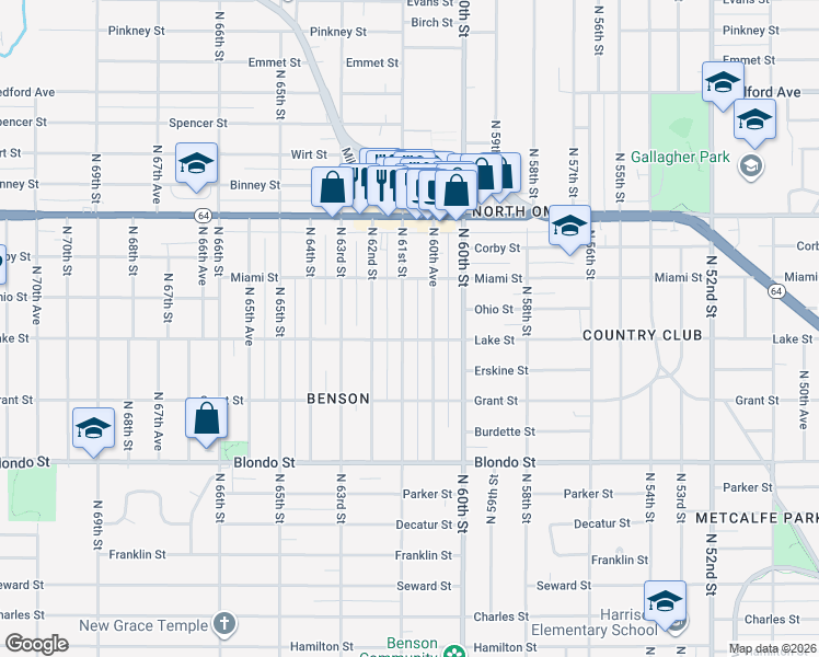 map of restaurants, bars, coffee shops, grocery stores, and more near 2504 North 61st Street in Omaha