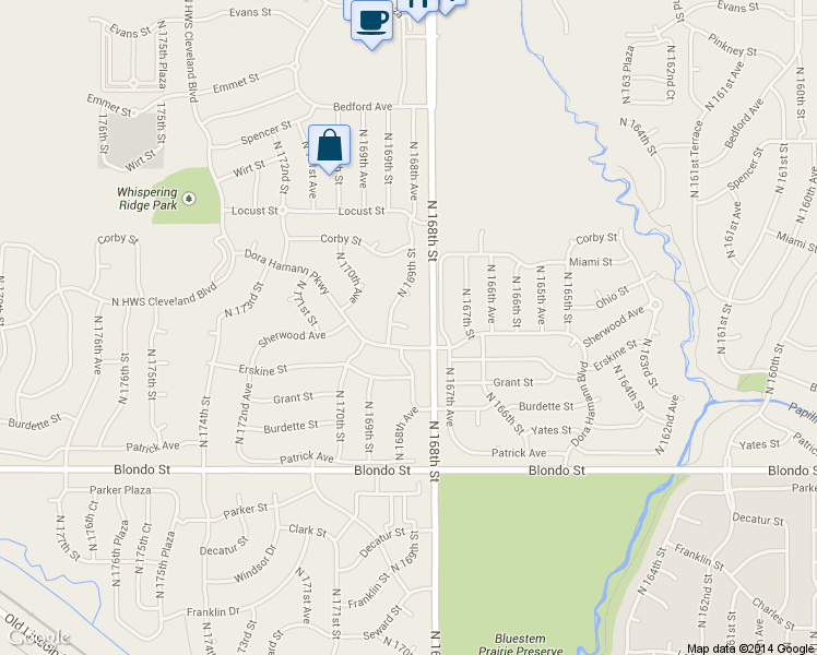 map of restaurants, bars, coffee shops, grocery stores, and more near 16807 Cady Circle in Omaha