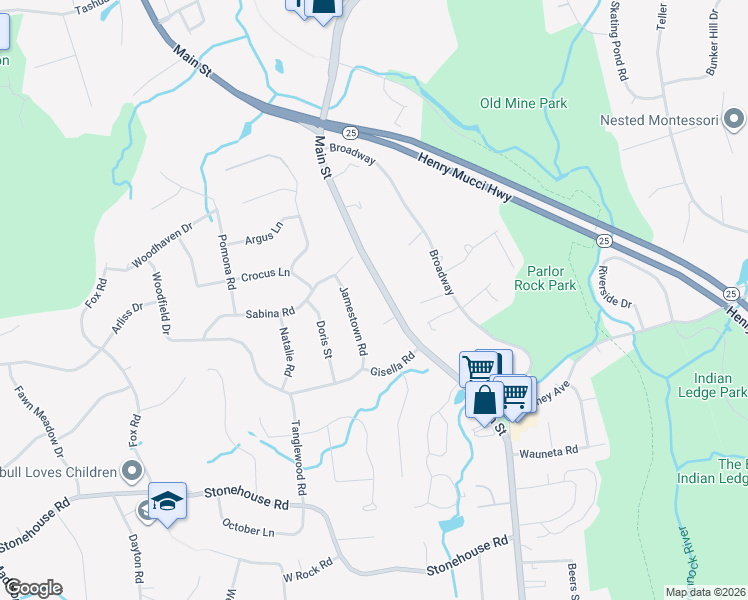 map of restaurants, bars, coffee shops, grocery stores, and more near 28 Jamestown Road in Trumbull