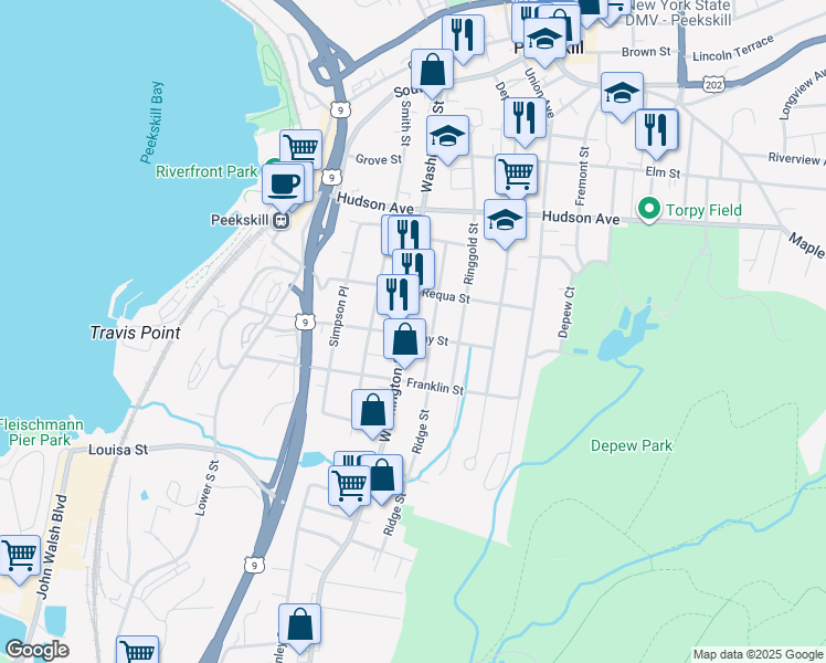 map of restaurants, bars, coffee shops, grocery stores, and more near 503 92 in Peekskill
