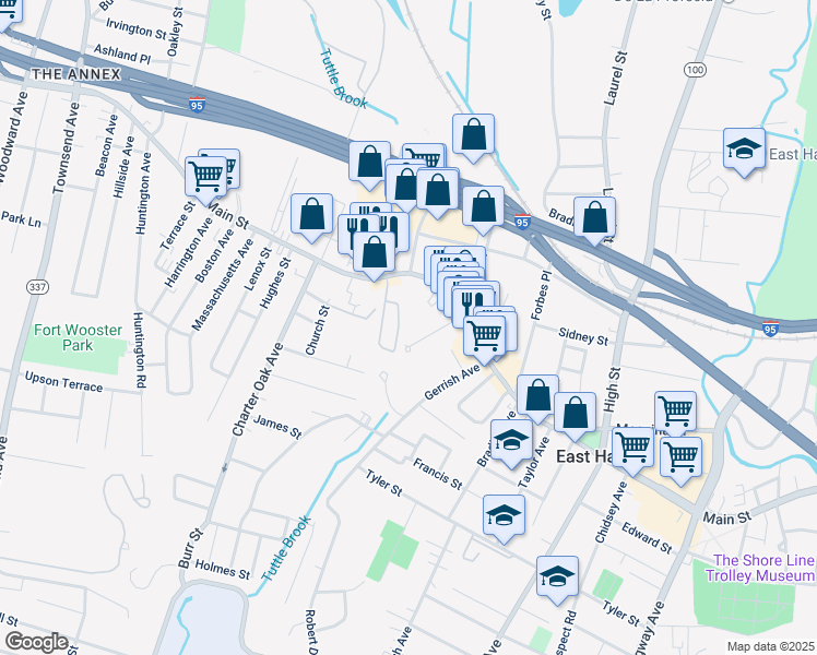 map of restaurants, bars, coffee shops, grocery stores, and more near 22 Pardee Place Extension in East Haven
