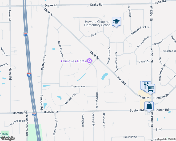 map of restaurants, bars, coffee shops, grocery stores, and more near 14367 Crown Point Parkway in Strongsville
