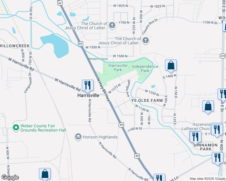 map of restaurants, bars, coffee shops, grocery stores, and more near 356 Independence Boulevard in Ogden