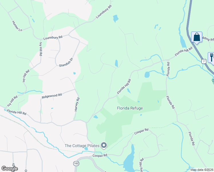 map of restaurants, bars, coffee shops, grocery stores, and more near 30 Downesbury Court in Ridgefield