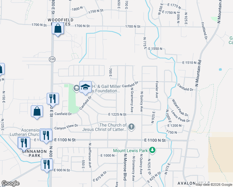 map of restaurants, bars, coffee shops, grocery stores, and more near 1353 North Liberty Avenue in Ogden