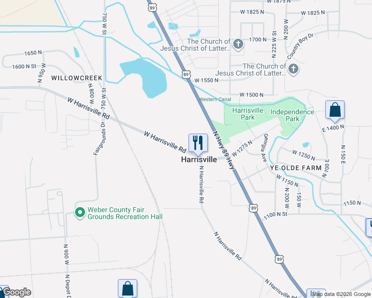 map of restaurants, bars, coffee shops, grocery stores, and more near 603 West Harrisville Road in Ogden