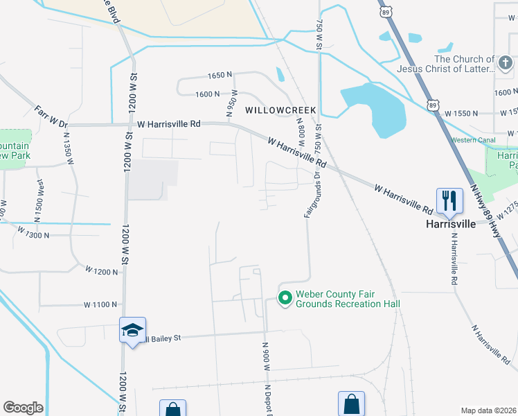 map of restaurants, bars, coffee shops, grocery stores, and more near 892 West 1225 North in Ogden