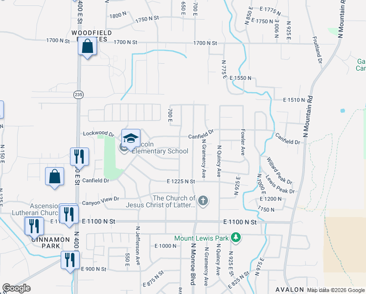 map of restaurants, bars, coffee shops, grocery stores, and more near 1310 North Liberty Avenue in Ogden