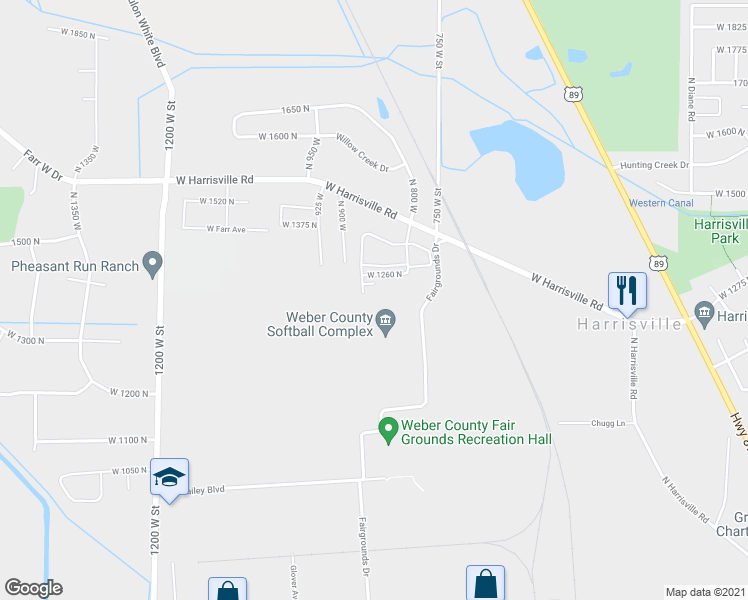 map of restaurants, bars, coffee shops, grocery stores, and more near 855 West 1235 North in Ogden