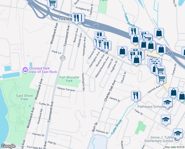 map of restaurants, bars, coffee shops, grocery stores, and more near 146 Elizabeth Ann Drive in New Haven