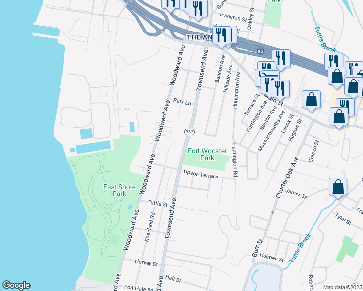 map of restaurants, bars, coffee shops, grocery stores, and more near 335 Kneeland Road in New Haven