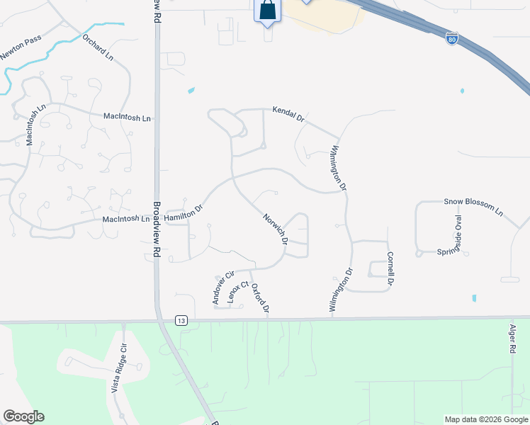 map of restaurants, bars, coffee shops, grocery stores, and more near 444 Norwich Drive in Broadview Heights