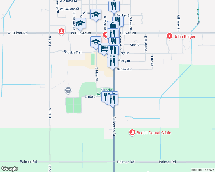 map of restaurants, bars, coffee shops, grocery stores, and more near 1515 South Heaton Street in Knox