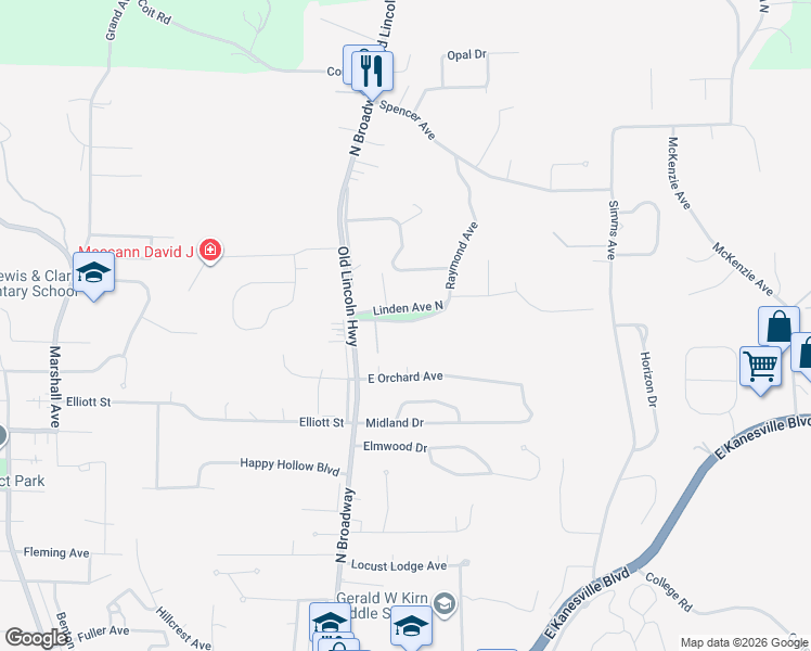 map of restaurants, bars, coffee shops, grocery stores, and more near 34 East Orchard Avenue in Council Bluffs