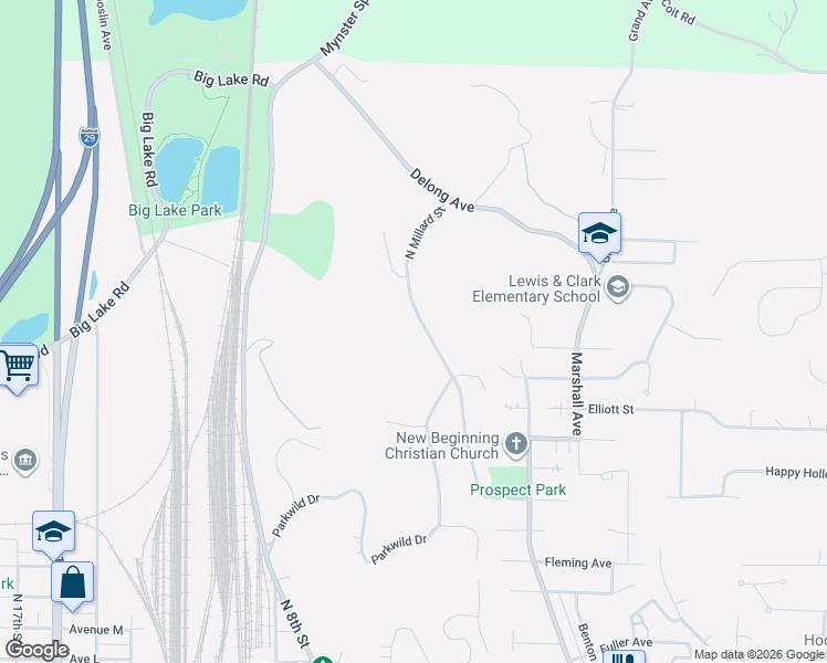 map of restaurants, bars, coffee shops, grocery stores, and more near 20 North Millard Street in Council Bluffs