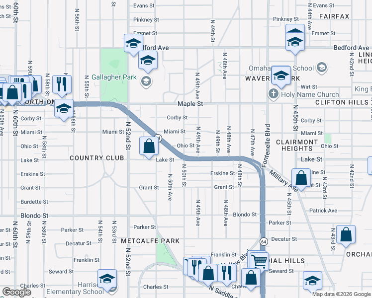 map of restaurants, bars, coffee shops, grocery stores, and more near 4960 Northwest Radial Highway in Omaha