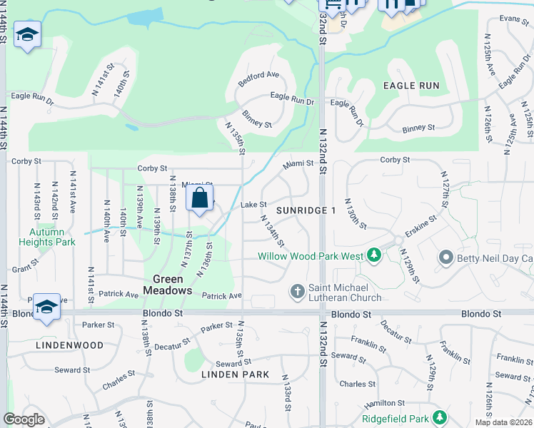 map of restaurants, bars, coffee shops, grocery stores, and more near 2458 North 134th Street in Omaha
