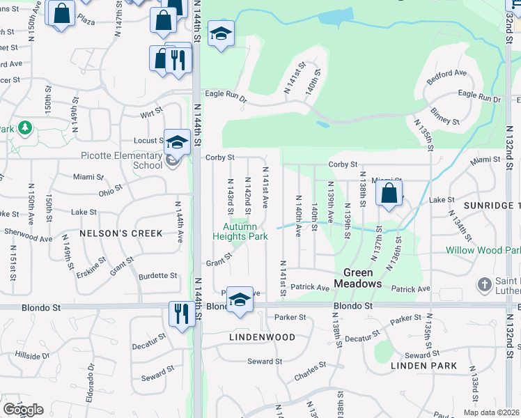 map of restaurants, bars, coffee shops, grocery stores, and more near 14156 Grant Street in Omaha