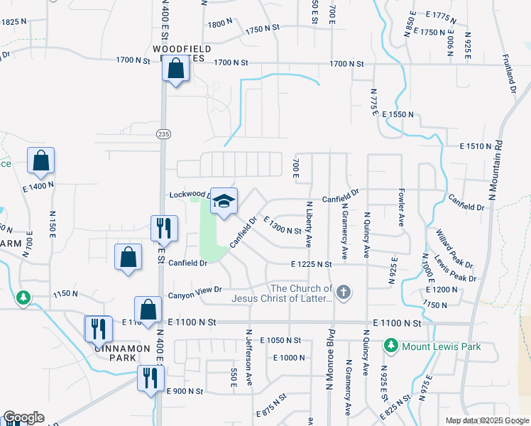 map of restaurants, bars, coffee shops, grocery stores, and more near 635 Canfield Drive in Ogden