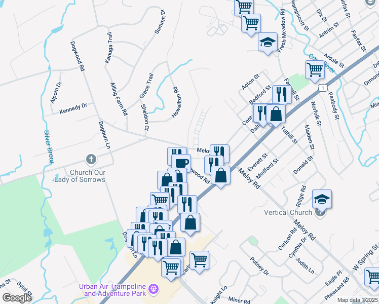 map of restaurants, bars, coffee shops, grocery stores, and more near 131 Dogwood Road in West Haven