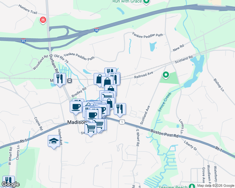map of restaurants, bars, coffee shops, grocery stores, and more near 32 Arbor Lane in Madison