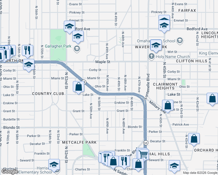 map of restaurants, bars, coffee shops, grocery stores, and more near 4960 Northwest Radial Highway in Omaha