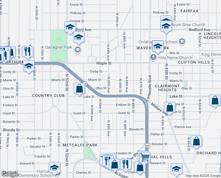 map of restaurants, bars, coffee shops, grocery stores, and more near 4960 Northwest Radial Highway in Omaha