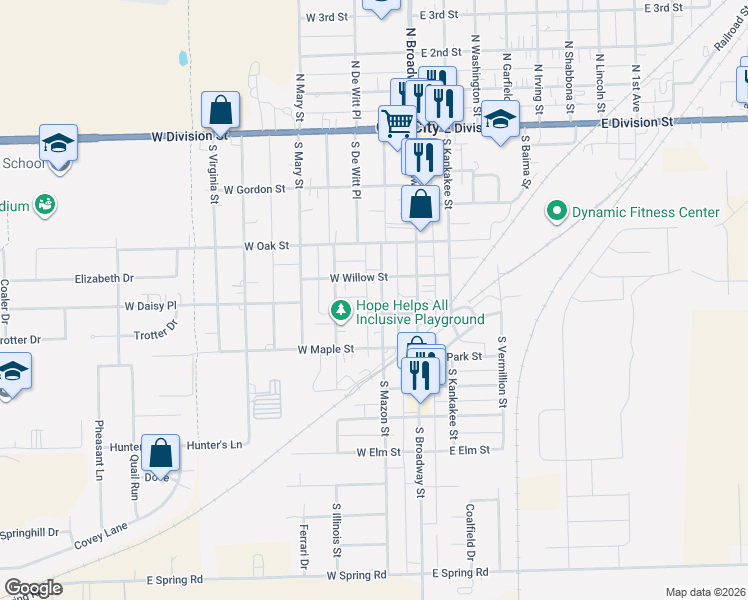 map of restaurants, bars, coffee shops, grocery stores, and more near 540 South Mazon Street in Coal City