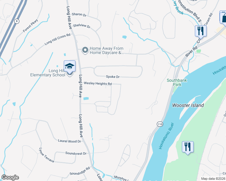 map of restaurants, bars, coffee shops, grocery stores, and more near 562 Asbury Ridge in Shelton