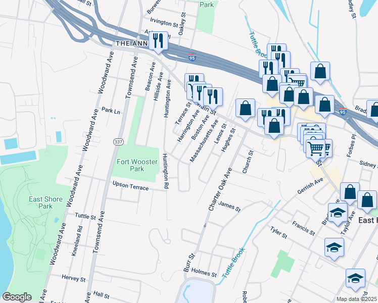 map of restaurants, bars, coffee shops, grocery stores, and more near 49 Boston Avenue in East Haven