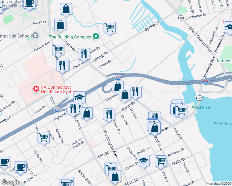 map of restaurants, bars, coffee shops, grocery stores, and more near 672 1st Avenue in West Haven