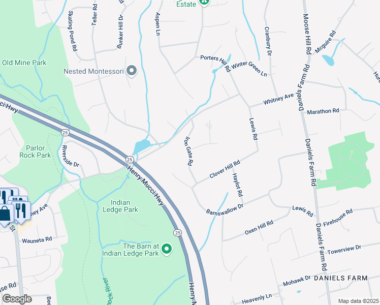 map of restaurants, bars, coffee shops, grocery stores, and more near 30 Roseview Court in Trumbull