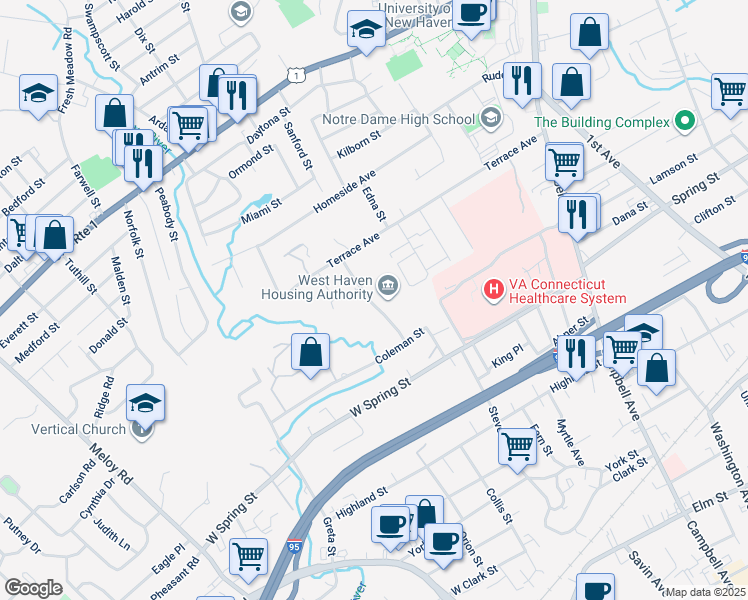 map of restaurants, bars, coffee shops, grocery stores, and more near 29 Glade Street in West Haven
