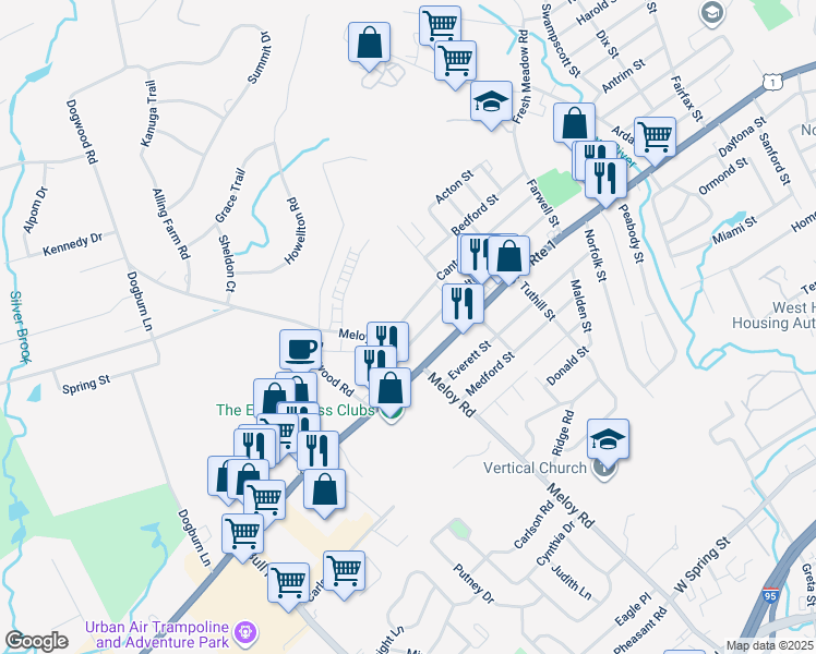 map of restaurants, bars, coffee shops, grocery stores, and more near 195 Canton Street in West Haven