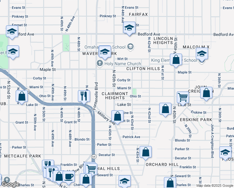 map of restaurants, bars, coffee shops, grocery stores, and more near in Omaha