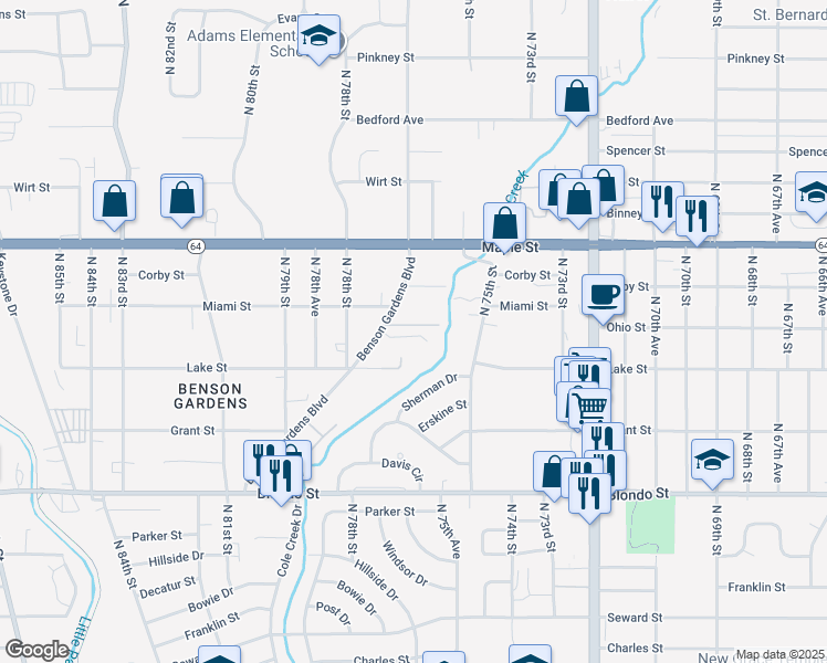 map of restaurants, bars, coffee shops, grocery stores, and more near 2619 Benson Gardens Boulevard in Omaha