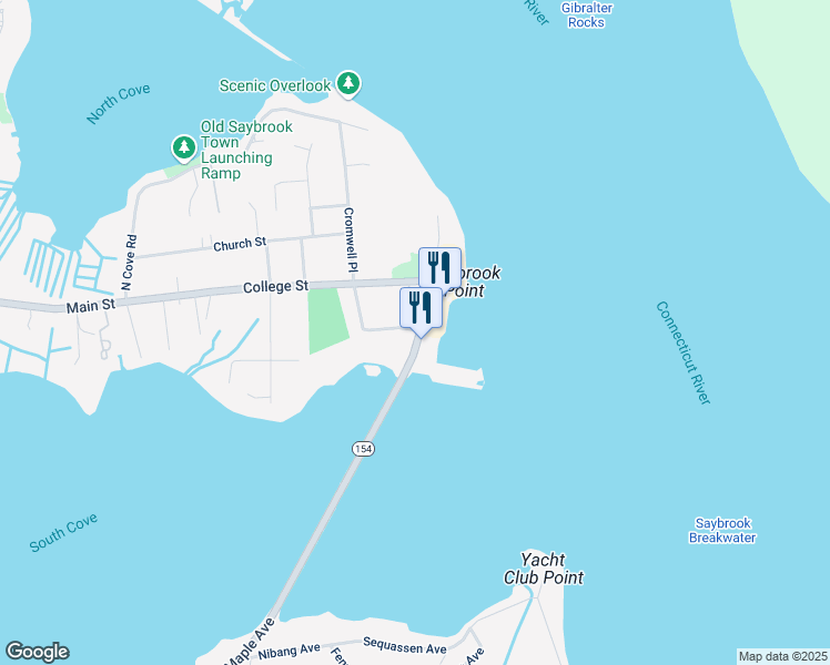 map of restaurants, bars, coffee shops, grocery stores, and more near 23 Bridge Street in Old Saybrook